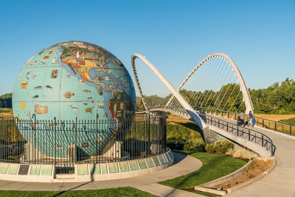 The Eco-Earth Globe beside a bridge