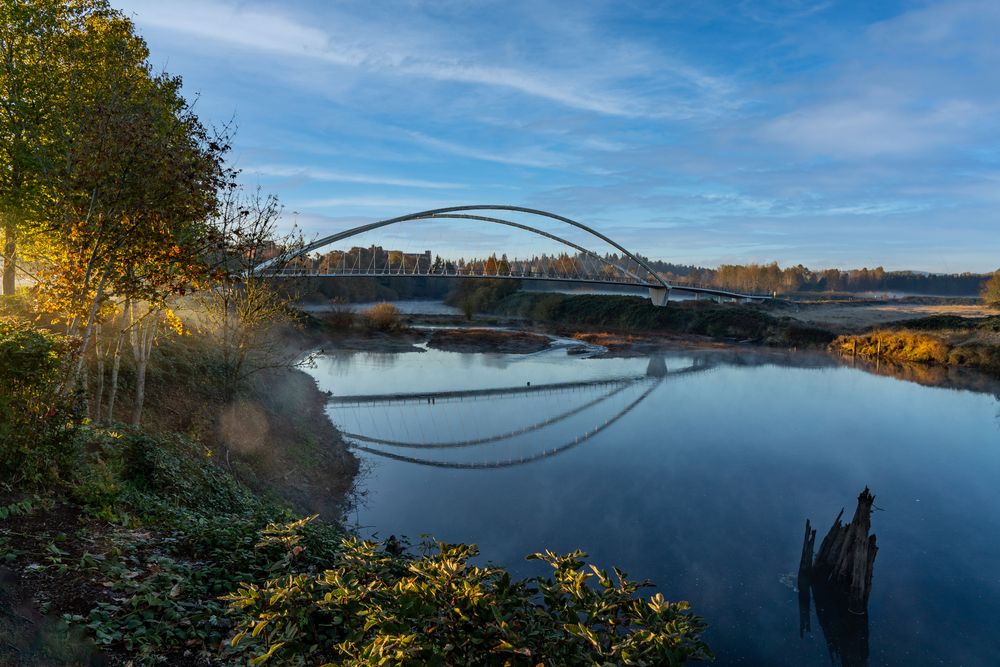 Far view of Peter Courtney Minto Island Bicycle and Pedestrian Bridge