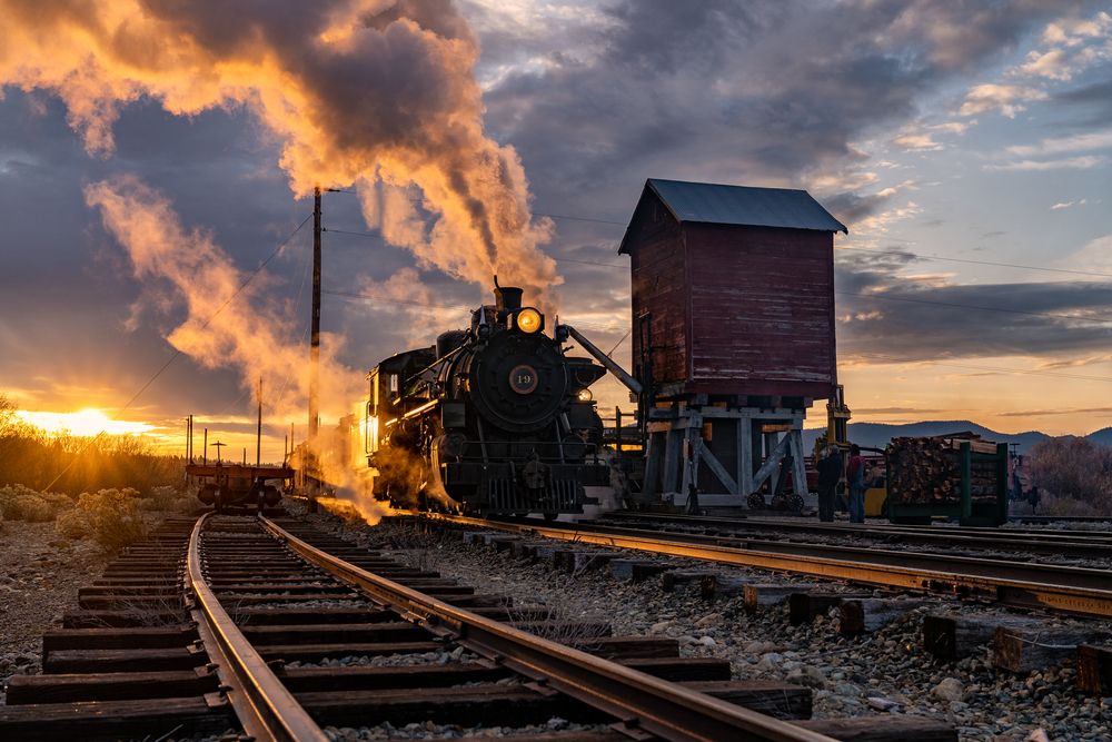 A steam locomotive at Sumpter Valley Railroad