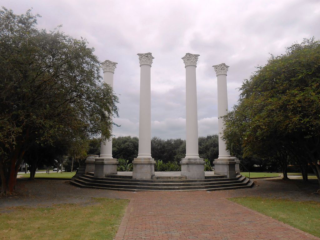 Open field at cannon park with columns.