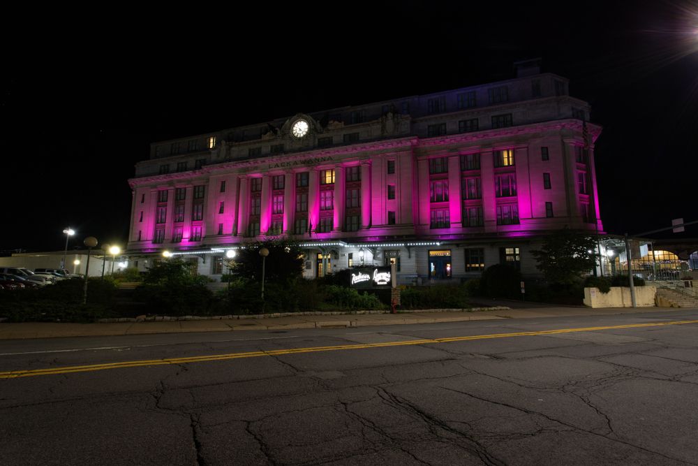 View of Radisson Lackawanna Station Hotel Scranton at night