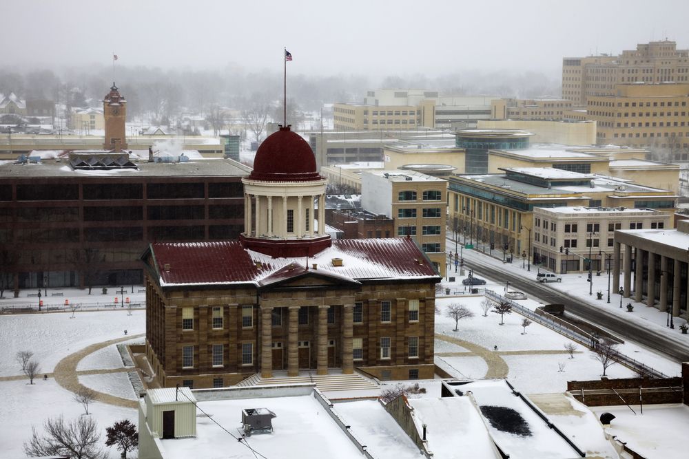 Winter aerial view of Old State Capitol