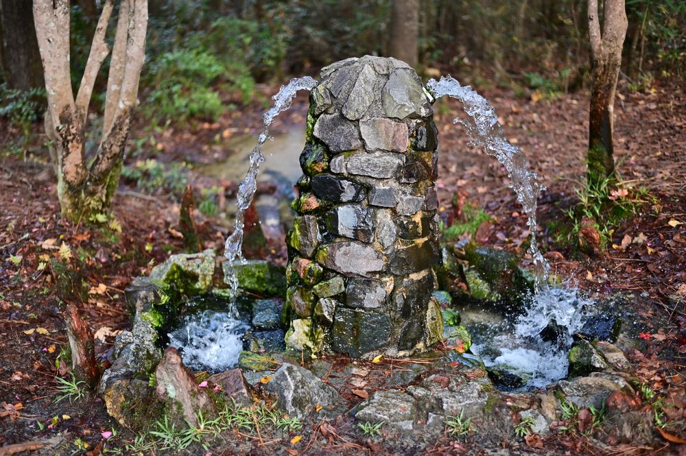 A small stone fountain at Aiken State Park