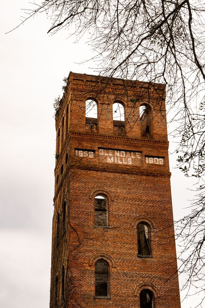 The mill tower at Glendale Shoals Preserve