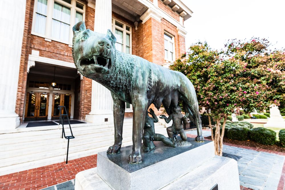 Close up of Romulus and Remus statue