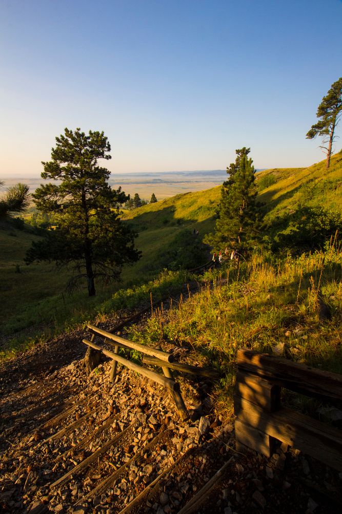 Trees and wooden fences at Bear Butte State Park.