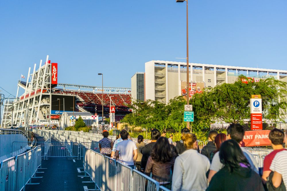 People waiting in line to enter the Levi's Stadium