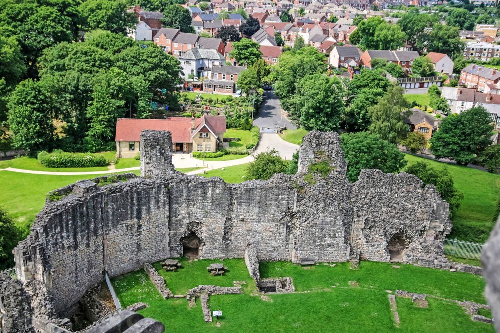 Aerial view of Conisbrough Castle walls