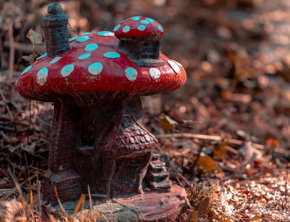 A miniature mushroom house at Tropical Butterfly House