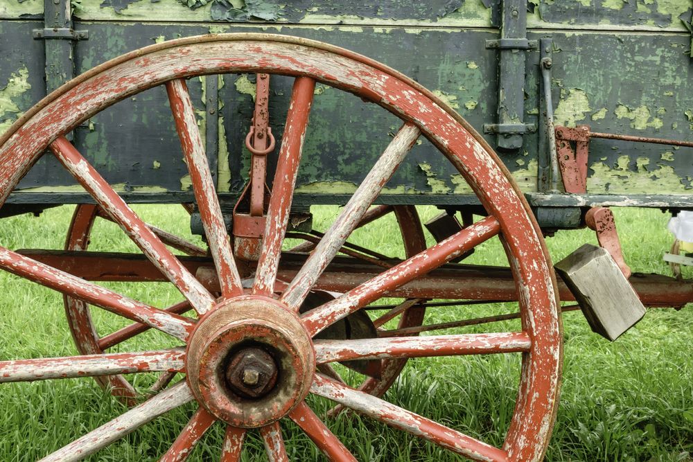 Wooden wheel at Primrose Farm
