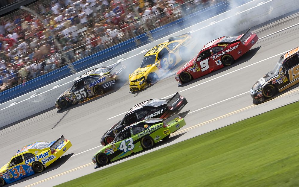 Race cars at Talladega Superspeedway