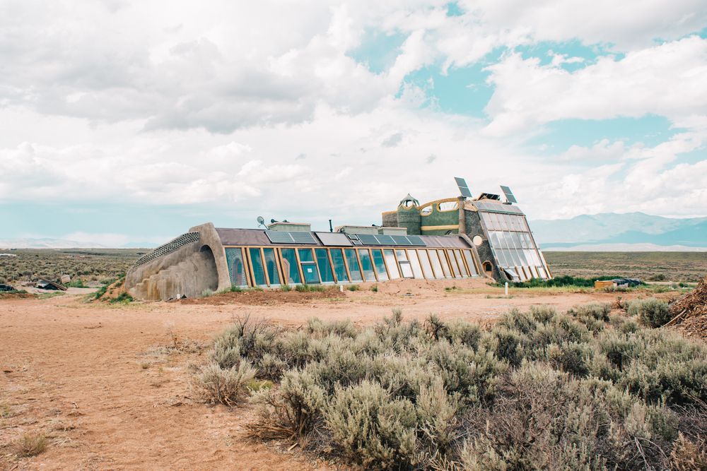 Exterior of a shelter at Earthship Biotecture
