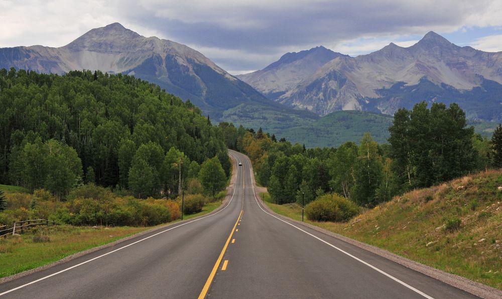 Highway with a view of San Juan Mountains