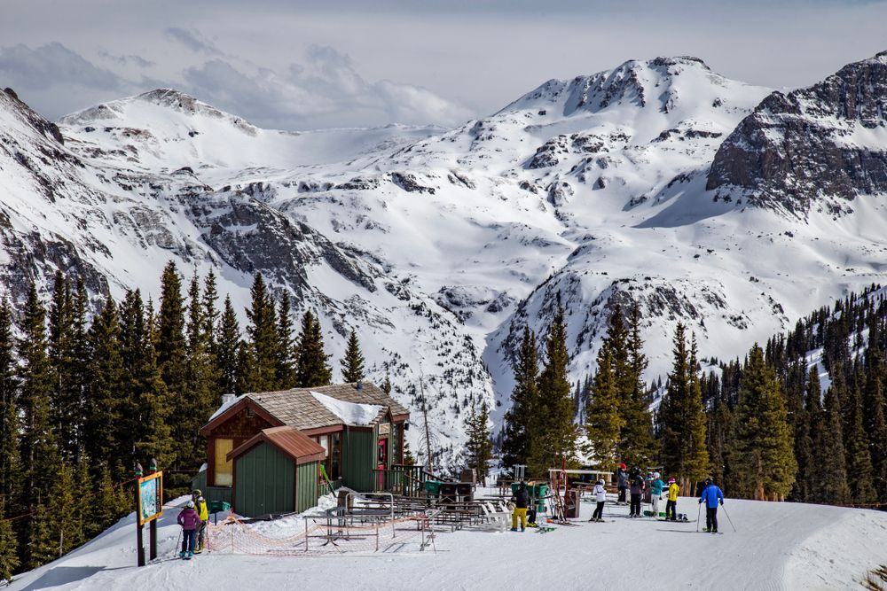 People preparing to ski at Telluride ski resort