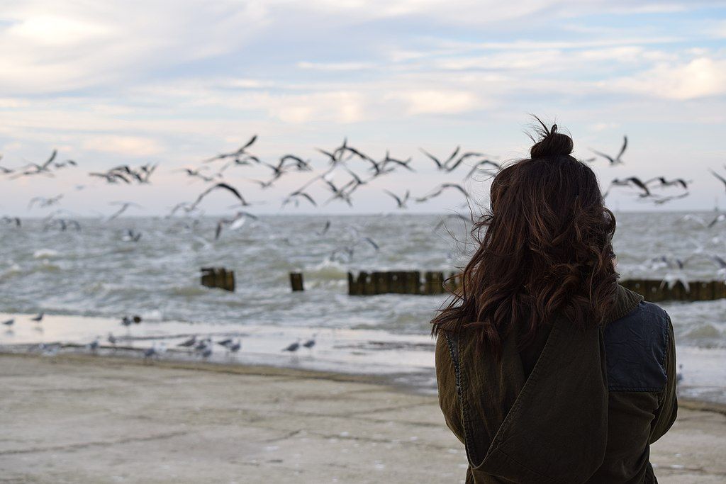Woman looking at the Texas City dike.