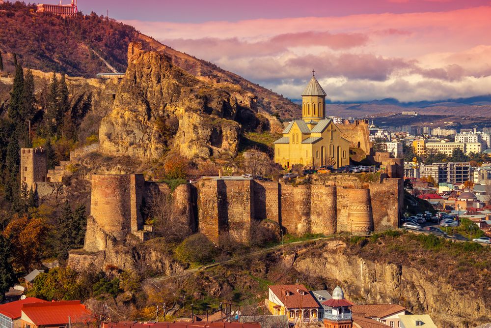 Scenic sunset view of Narikala Fortress