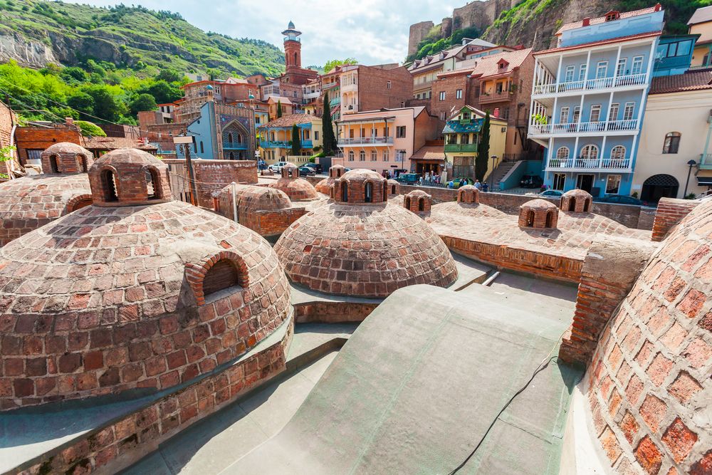 Round brick exterior of the Sulfur Baths
