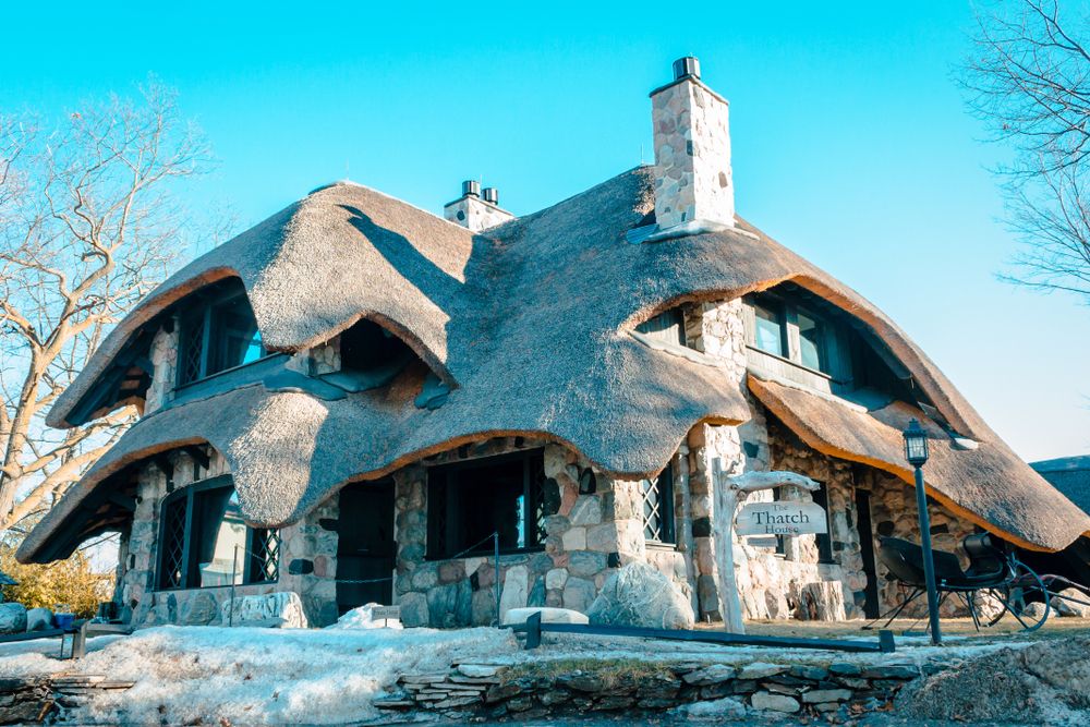 Front View of Thatched Roof House