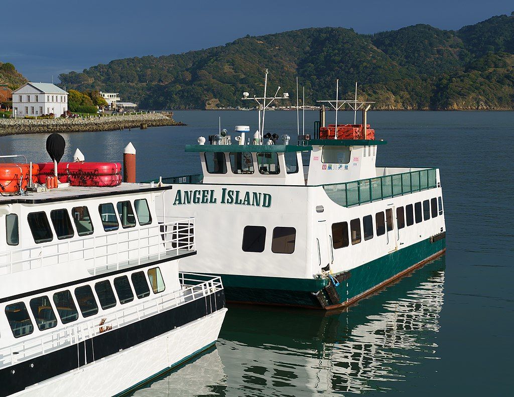 A ferry on a body of water.