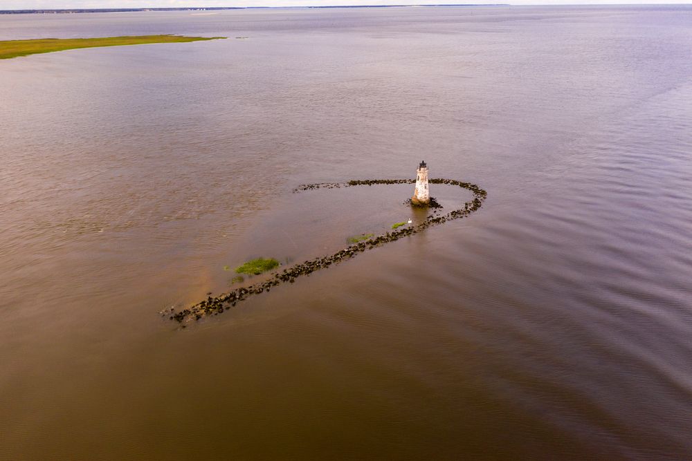 Aerial view of Cockspur Island Lighthouse