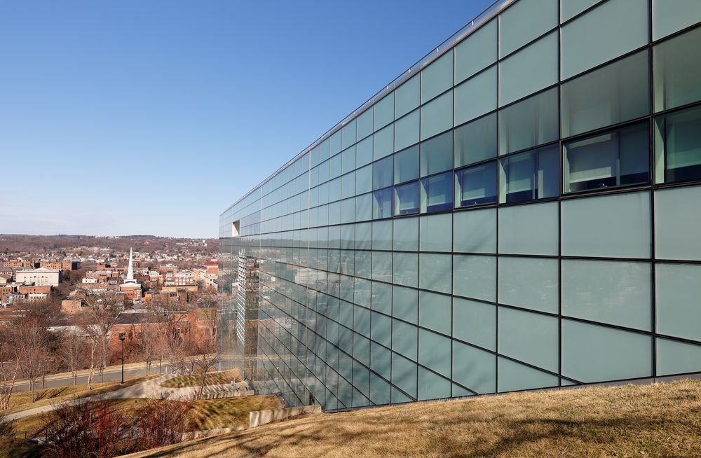 Glass wall of Experimental Media and Performing Arts Center