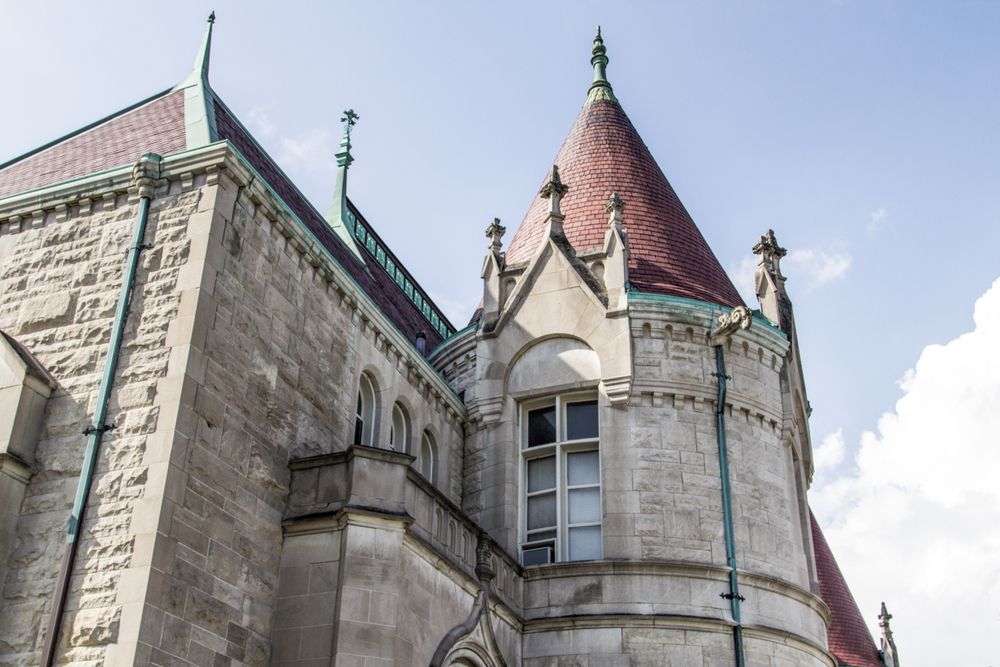 Close view of the Castle Museum of Saginaw County History's architecture