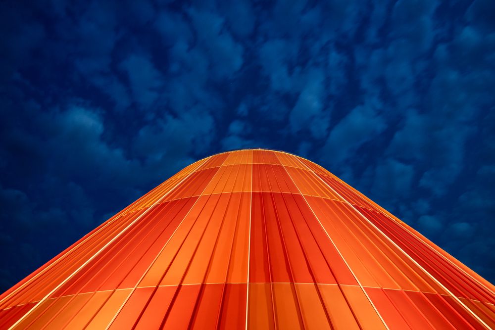 Close view of Delta College Planetarium's bright building