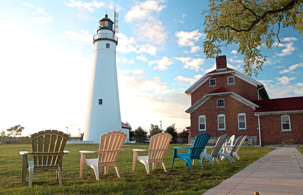 Chairs facing the Fort Gratiot Light Station