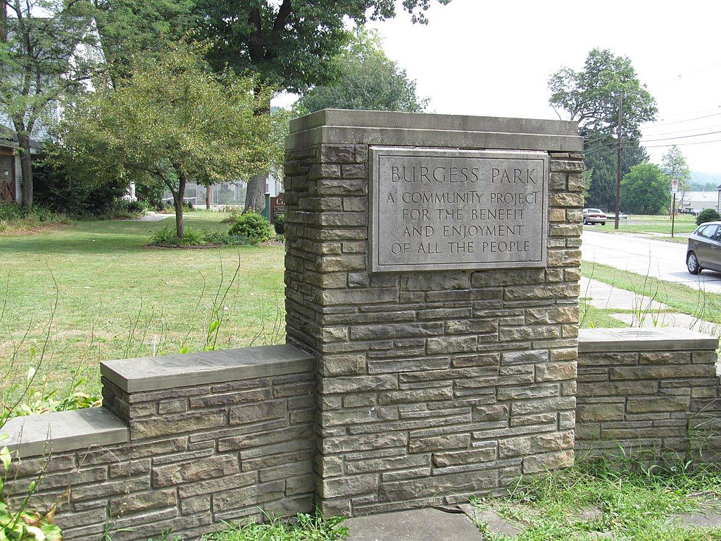 Welcome sign of Burgess Park