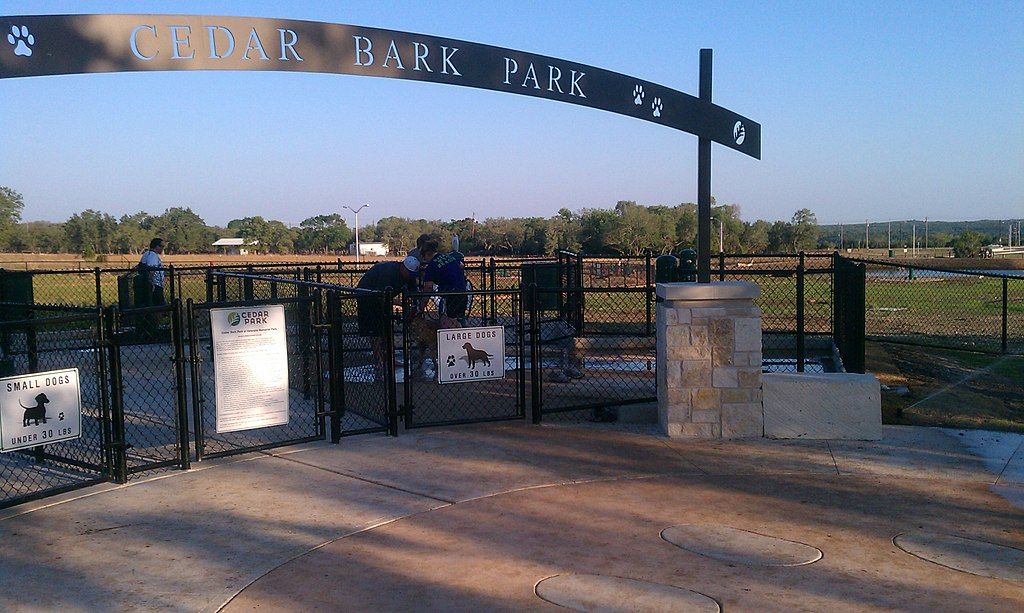 Welcome arch of Cedar Bark Park