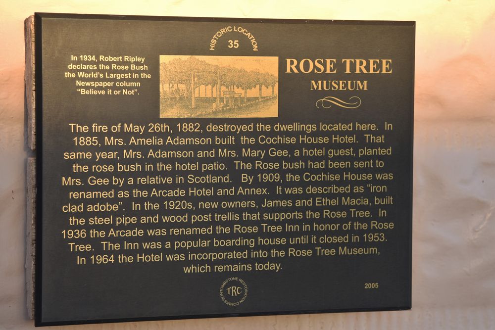 History plaque of the Rose Tree Museum