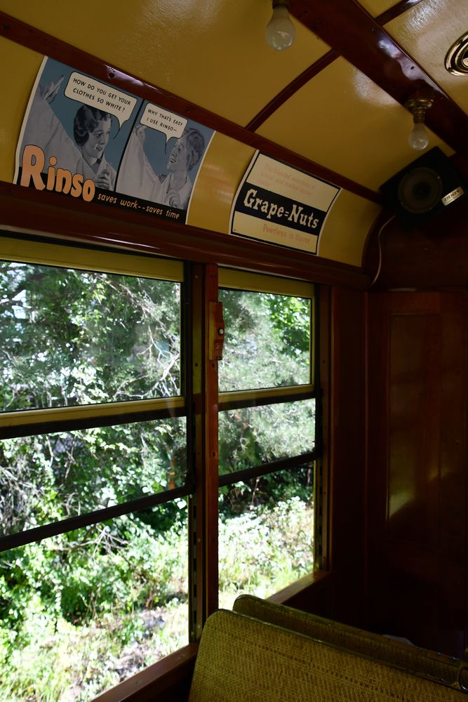 Interior of a trolley at the Trolley Museum of New York