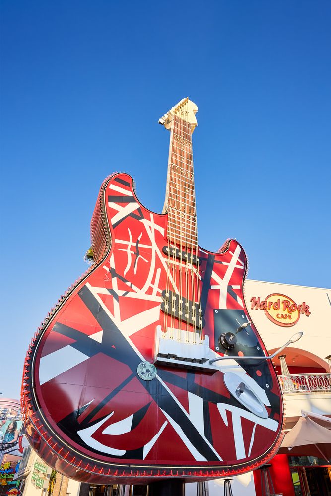 Huge guitar sculpture in front of Hard Rock Cafe in Hollywood