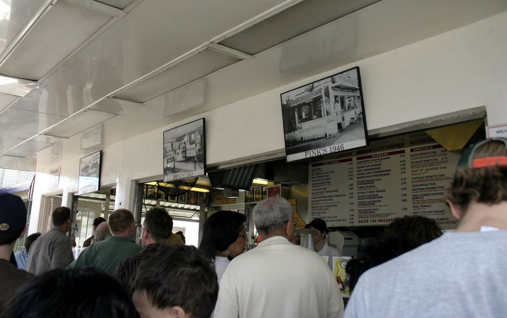 People inside Pink's Hot Dog restuarant