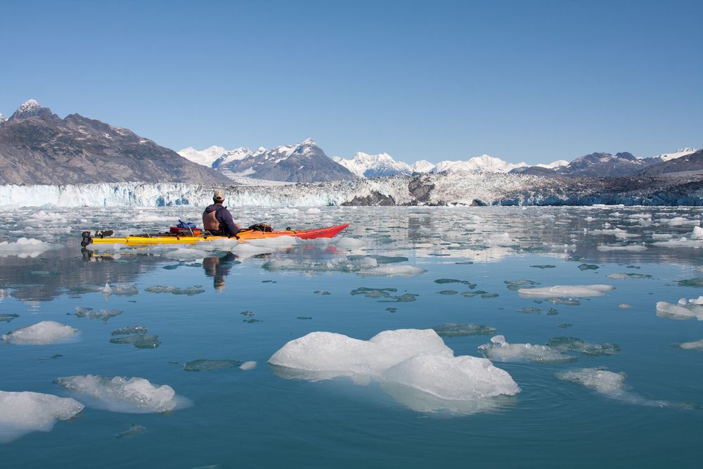 A kayaker on Columbia Glacier