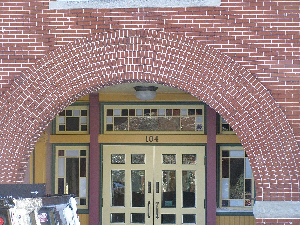 Brick arch and main entrance of Memorial Opera House