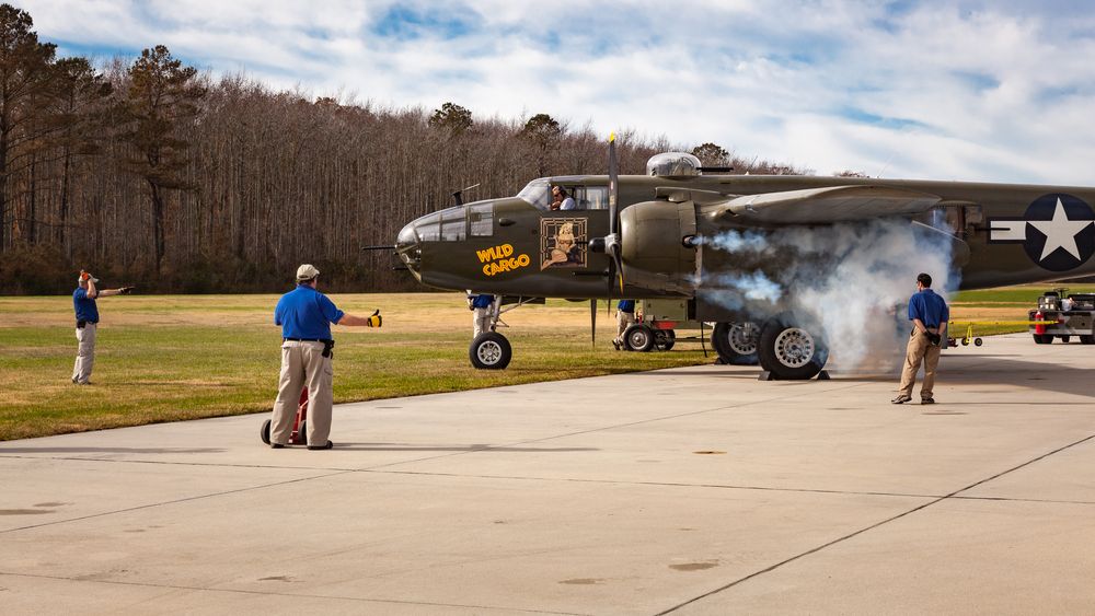 An aircraft preparing for takeoff at the Military Aviation Museum