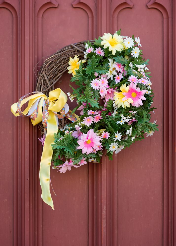 Flowers on the door of St. Mary’s in the Mountains Catholic Church