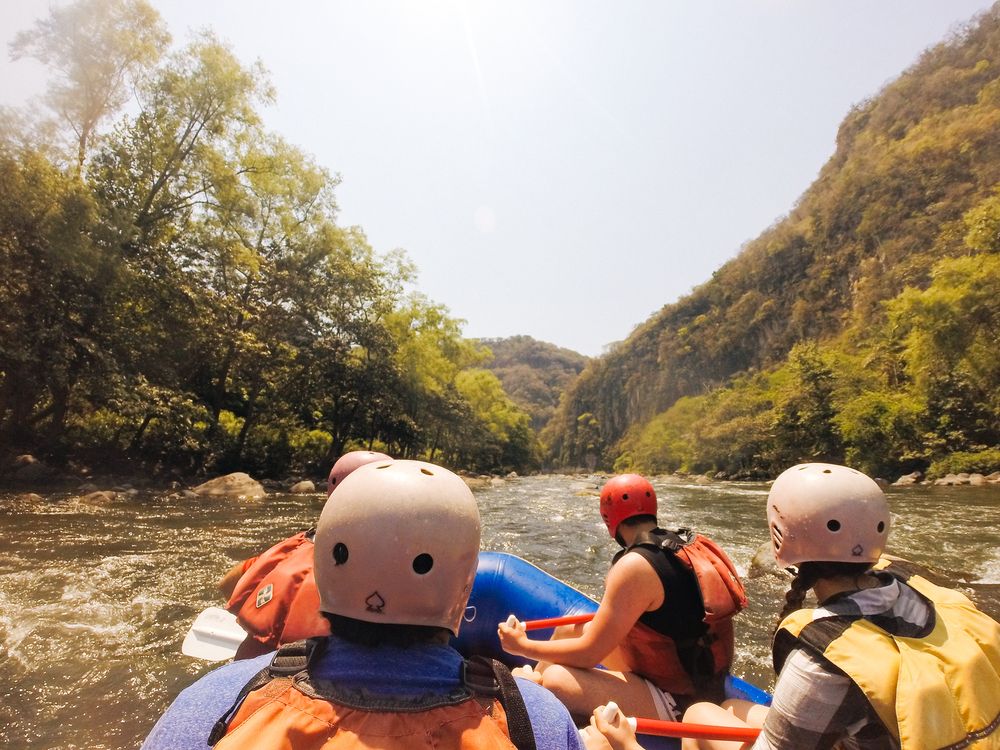 People whitewater rafting at Jalcomulco