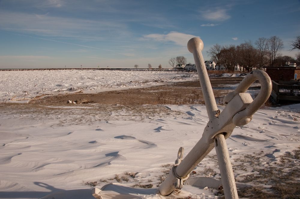 An anchor on Main Street Beach's shore
