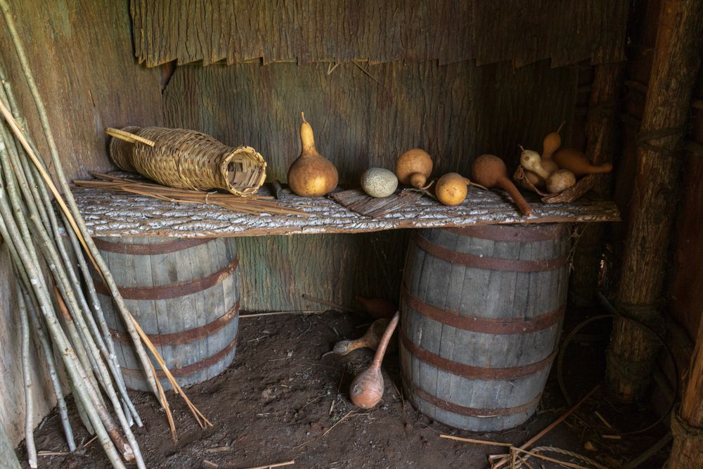Wooden displays at Ganondagan State Historic Site