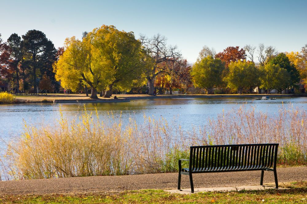 Bench overlooking the waters of Washington Park Denver