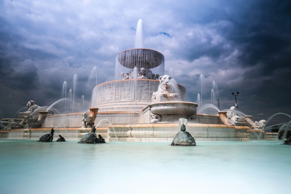 A memorial fountain at Belle Isle Park