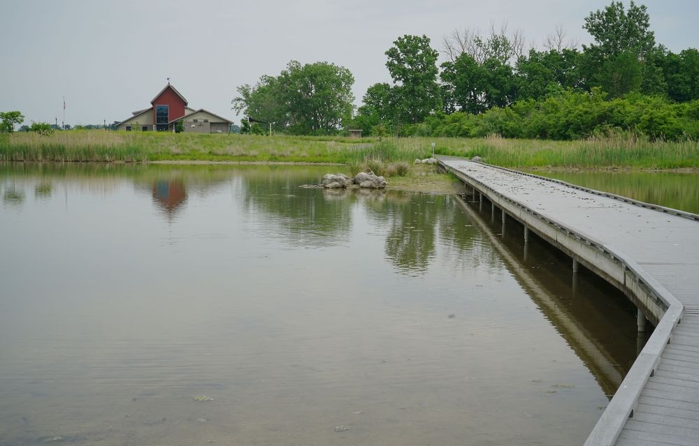 River and boardwalk at Detroit River International Wildlife Refuge