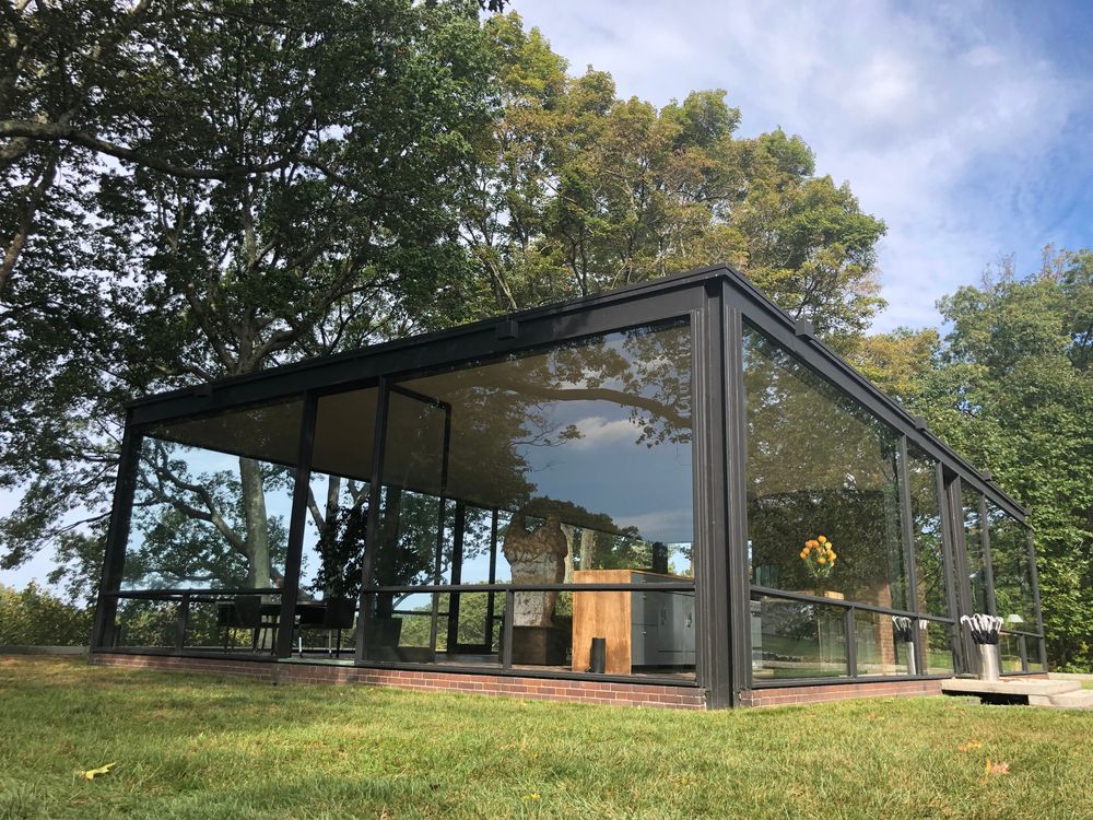 Exterior of the Glass House in New Canaan