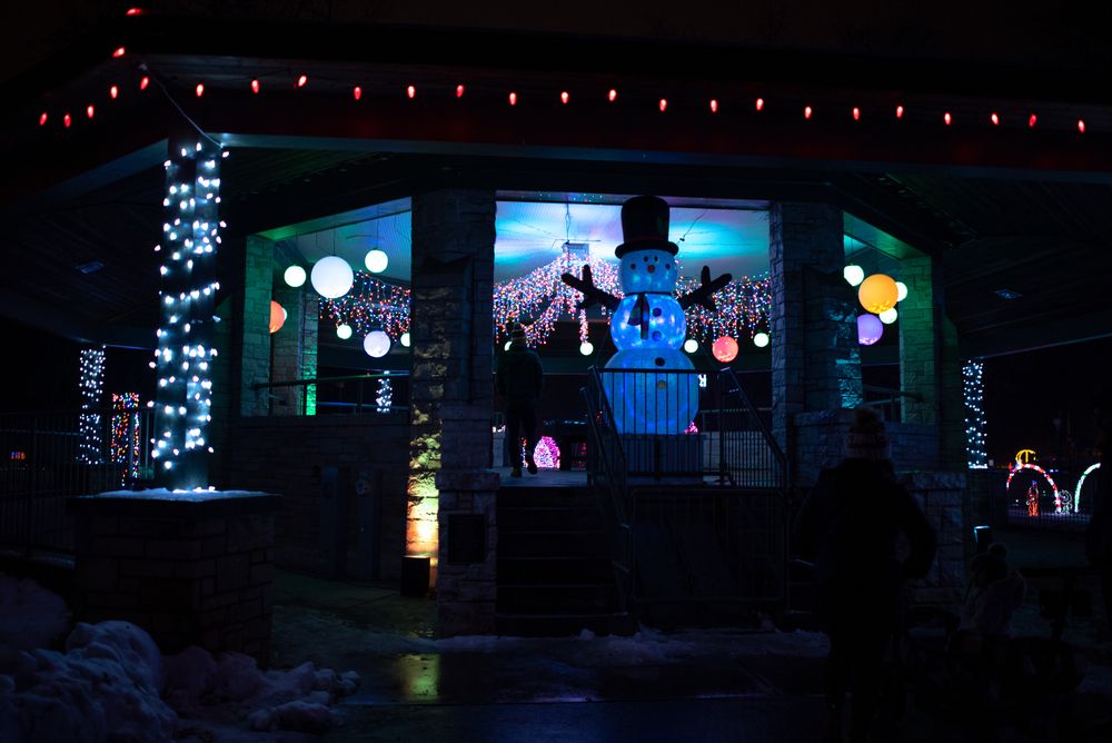 Snowman shaped lantern at Enchantment in the Park