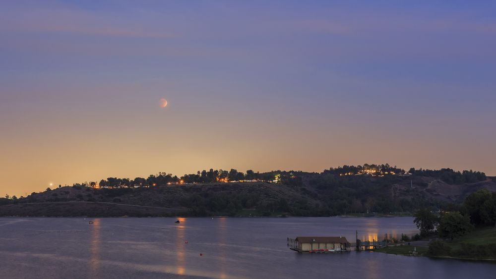 Scenic red moon view from Frank G. Bonelli Regional Park