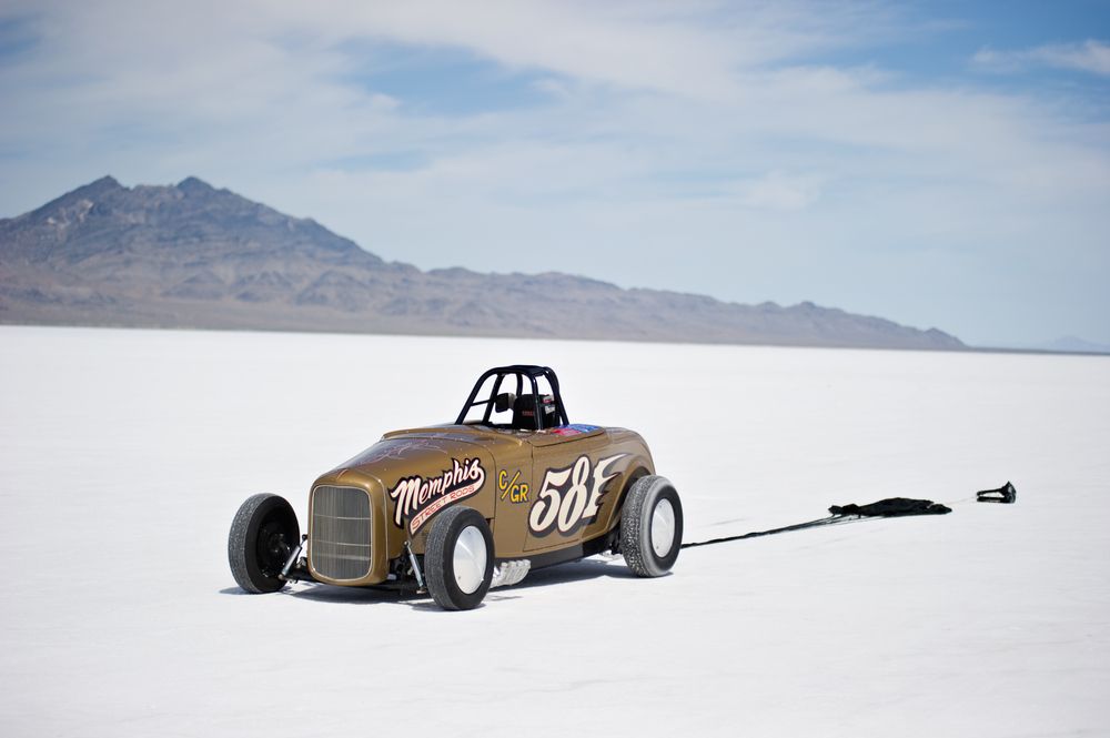A vehicle with its parachute during Bonneville Speed Week