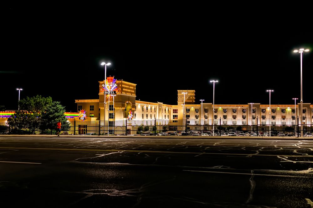 Exterior of Rainbow Hotel Casino at night