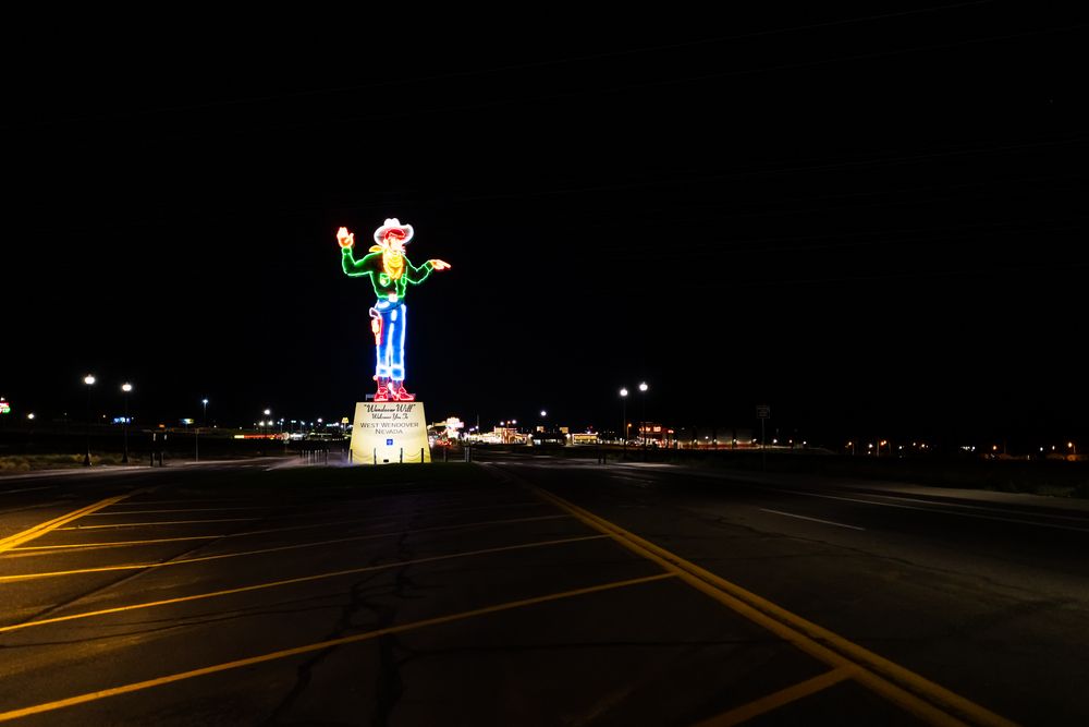 Neon lights of Wendover Will at night